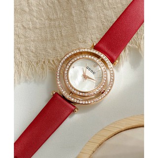 Đồng hồ nữ đeo tay dây da Guou 6039 mặt xoay 360 độc đáo chính hãng chống nước tuyệt đối