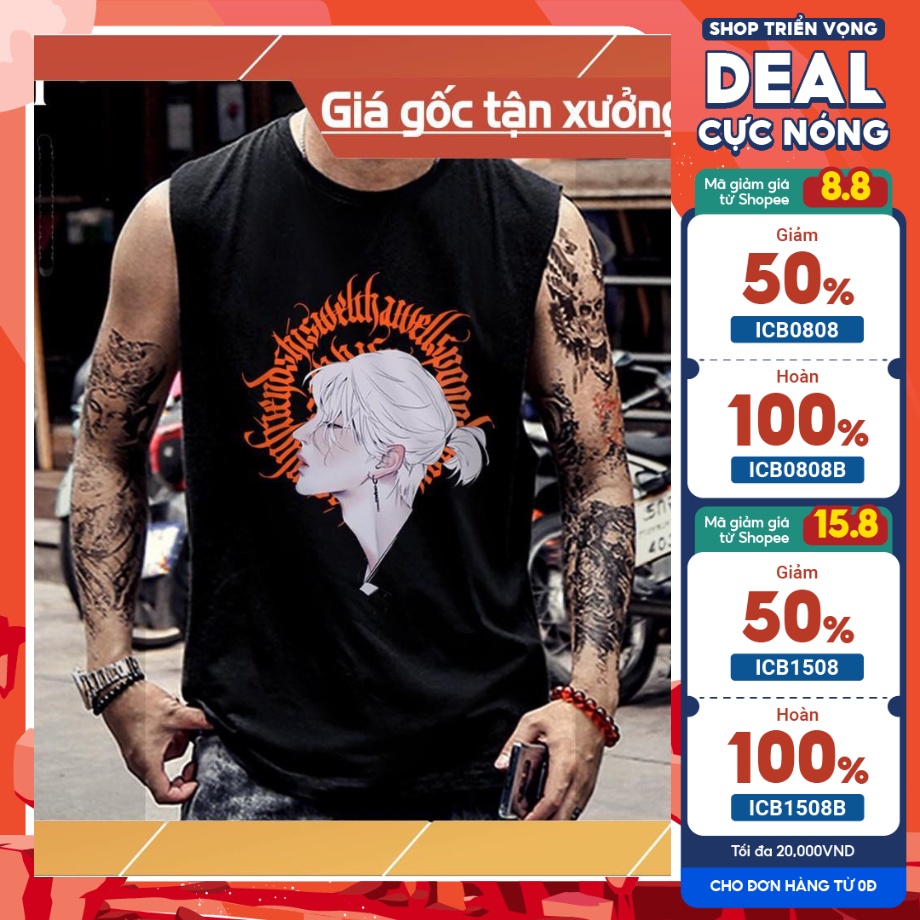 Áo tanktop sát nách 3 lỗ chất tập gym thể thao chất cotton FREESIZE 40-75KG