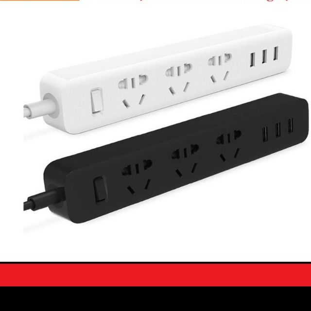 Ổ cắm điện Xiaomi (MI POWER STRIP Màu đen_ trắng, với 3 ổ cắm điện, 3 USB 2A.