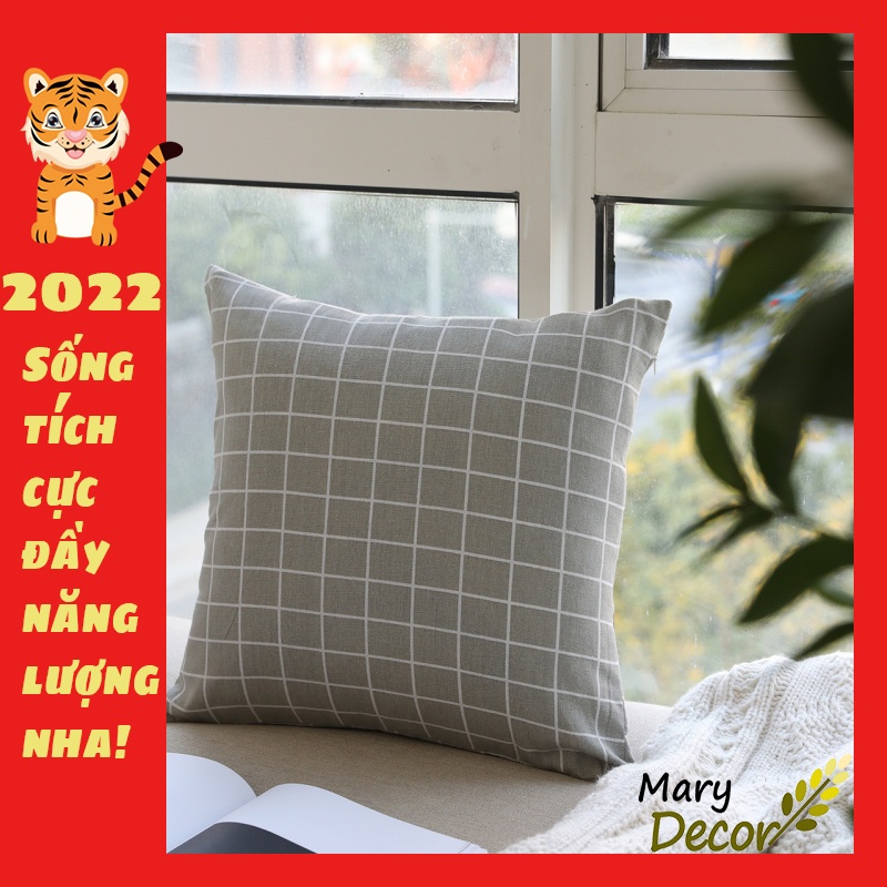 Gối tựa sofa Mary Décor - họa tiết Caro xám G-D06