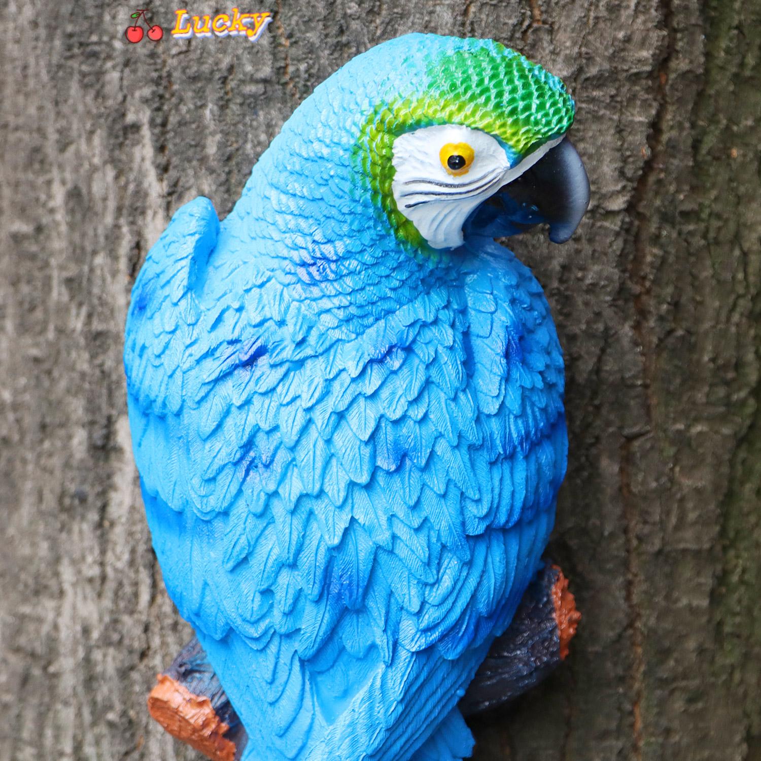 LUCKY Statue Parrot Decoration Wall Decoration Wall Mounted Animal Sculpture Blue Bonsai Tree Resin Animal For Porch Parakeet Resin Sculpture Hanging Parrot/Multicolor