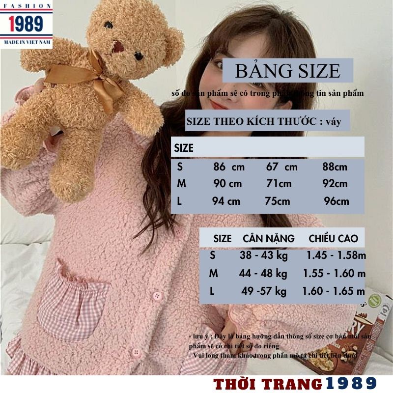 Bộ lông túi kẻ nữ bánh Bèo siêu ấm, bộ mặc nhà ❤ đồ ngủ mùa đông giữ nhiệt tốt kute dễ thương -THỜI TRANG 1989