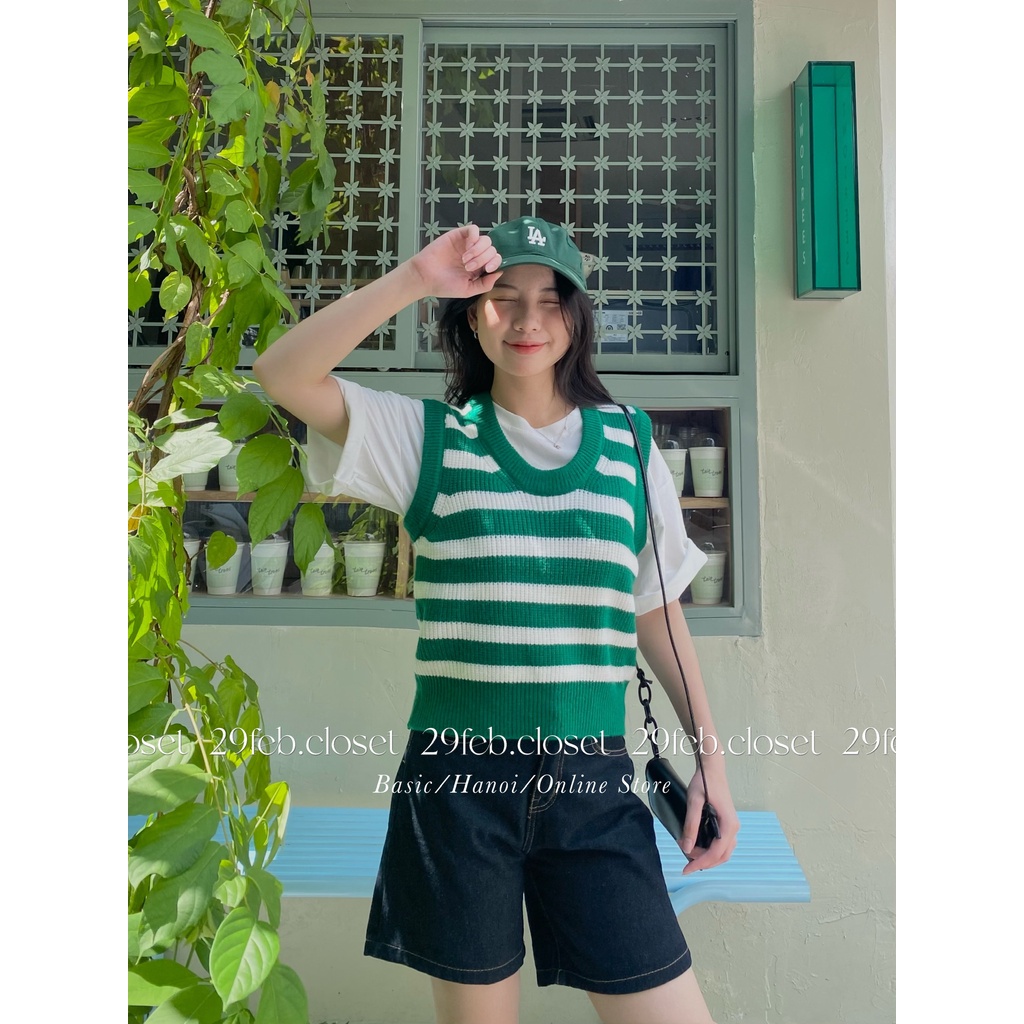 [Ảnh thật/Video] Áo gile len kẻ ngang dày dặn - 29feb.closet - A95