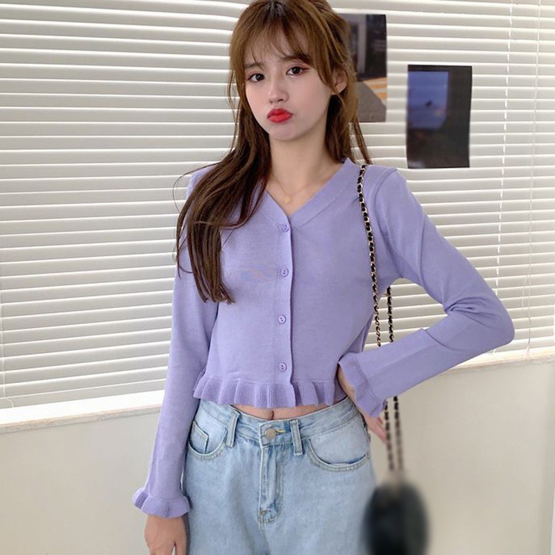 Áo Cardigan Dệt Kim Tay Dài Phối Nút Thiết Kế Cổ Chữ V Thanh Lịch | BigBuy360 - bigbuy360.vn