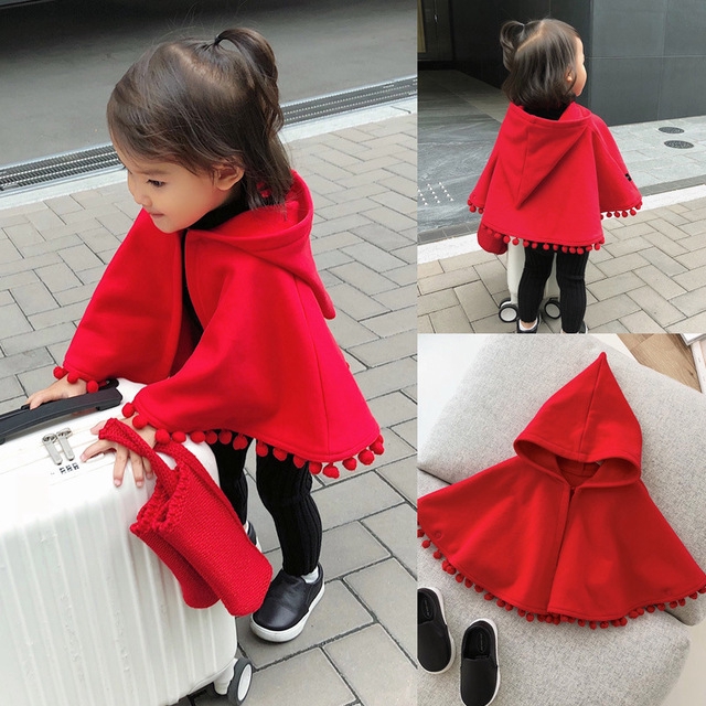 Áo Choàng Hoodie Màu Đỏ Kiểu Phương Tây Thời Trang Thu Đông Cho Bé Gái