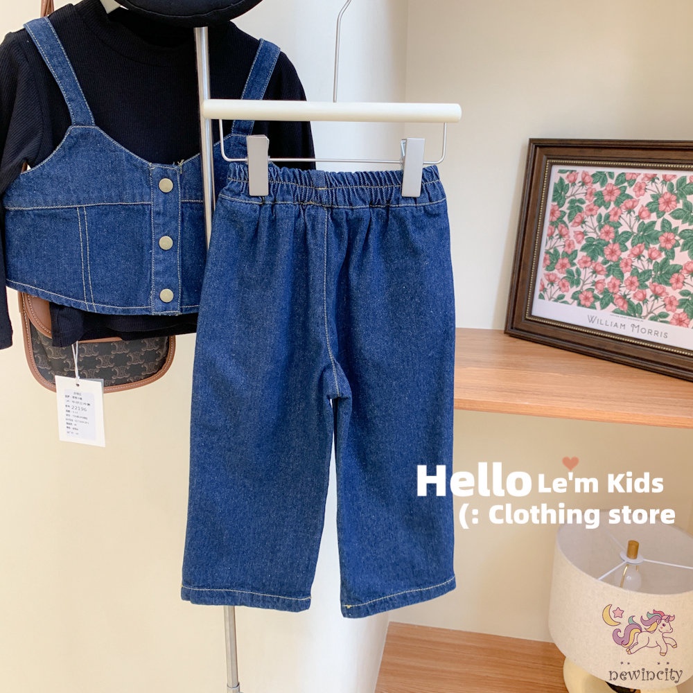 Set Đồ Mùa Đông 3 Món Gồm Áo Denim Không Tay + Áo Cổ Lọ + Quần Denim Phong Cách Hàn Quốc Cho Bé Gái