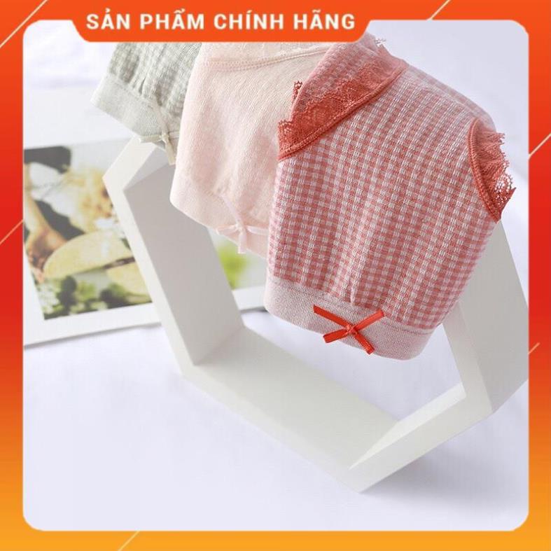 Quần Lót Cotton Co Giãn 4 Chiều Kẻ Caro Viền Ren Dễ Thương 555
