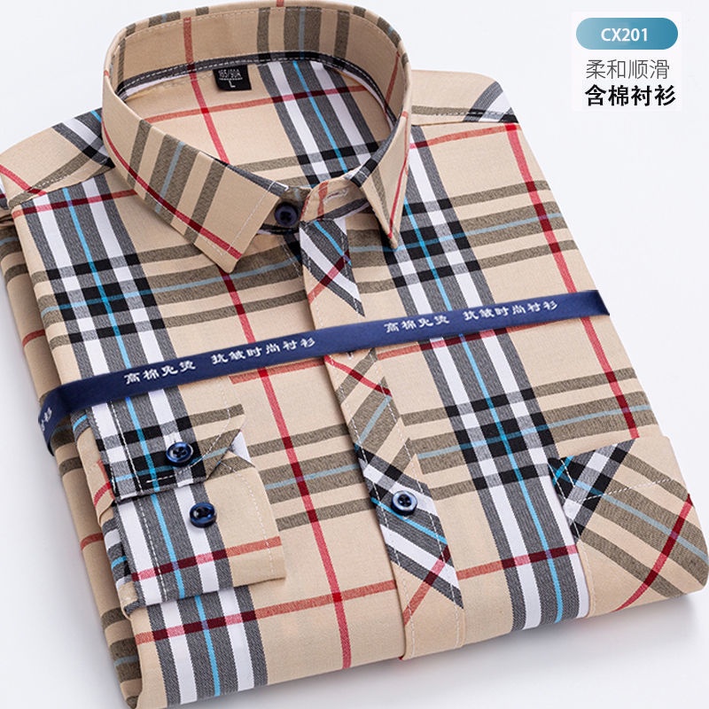 Áo Sơ Mi Nam Tay Dài 35% cotton Họa Tiết Sọc Caro Thời Trang