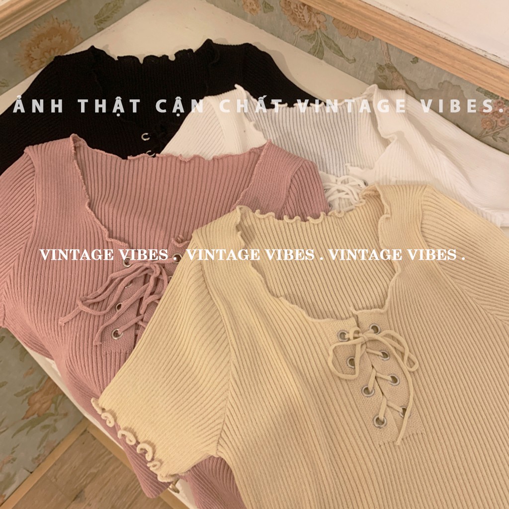 Áo babydoll len đan cổ xỏ dây xinh đẹp (hàng QC) - Ảnh thật cận chất
