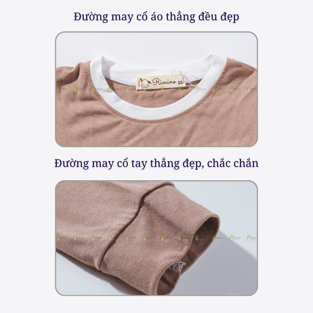 Bộ Dài Tay Bé Gái, Bé Trai KIMCHIBABY Vải Thun Lạnh Hoạ Tiết Mặt Gấu Dễ Thương, Bộ Quần Áo Trẻ Em Thu Đông KWTD2202