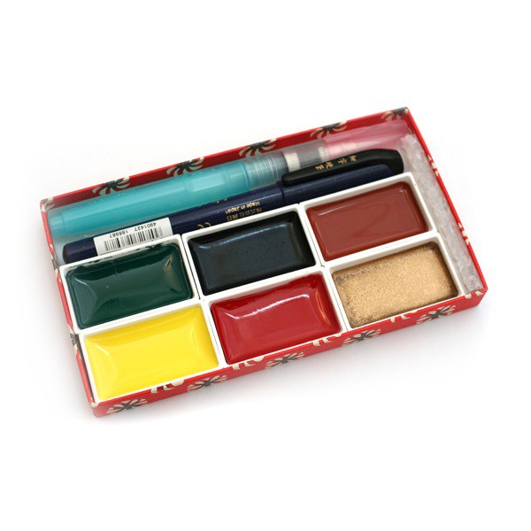 Màu nước Kuretake Irodori Kobako Gansai Tambi watercolour set 6 màu