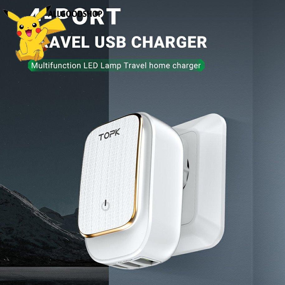 ⚡TOPK Củ Sạc 4 Cổng Usb 4.4a 22w Có Đèn Led