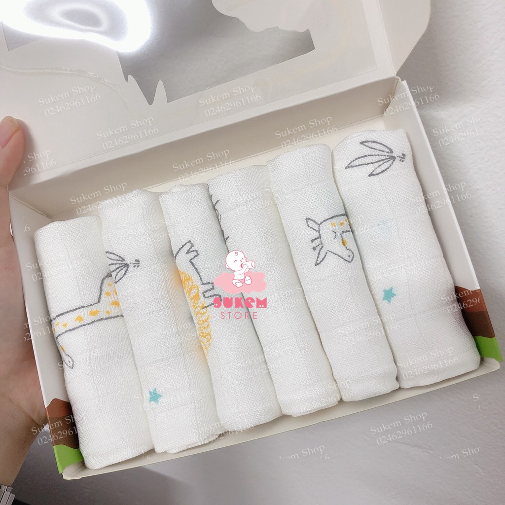 Khăn sữa Mipbi 3 lớp sợi tre set 6c