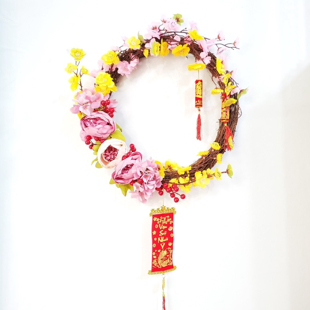 Vòng hoa mai đào trang trí tết H14