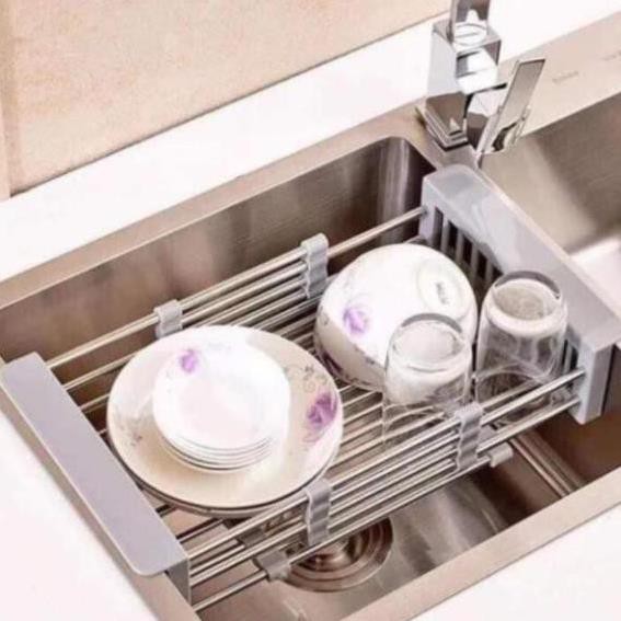 [RẺ VÔ ĐỊCH] Khay Rổ Inox Co Giãn Đa Năng Úp Bát Đĩa Cốc, Đựng Thực Phẩm Rau Củ Quả Cài Chậu Rửa Bát - Dụng cụ nhà bếp