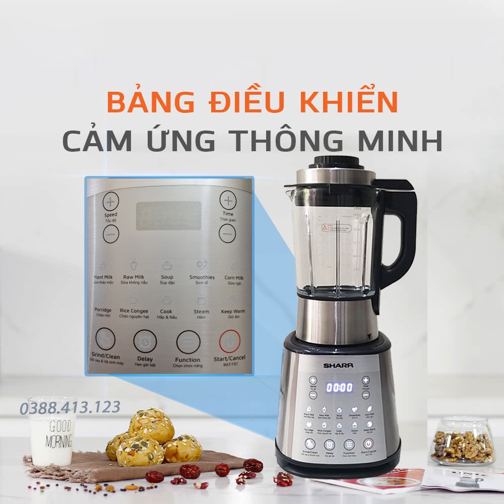 Máy làm sữa hạt Sharp KS168 - Lưỡi dao kép - Cối thủy tin 5 lớp - Bảo hành 12 tháng