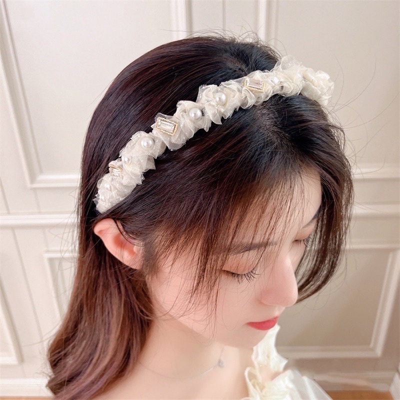 băng đô voan xoắn đính đá kết hợp ngọc nhân tạo nữ tính mã TH91650-17