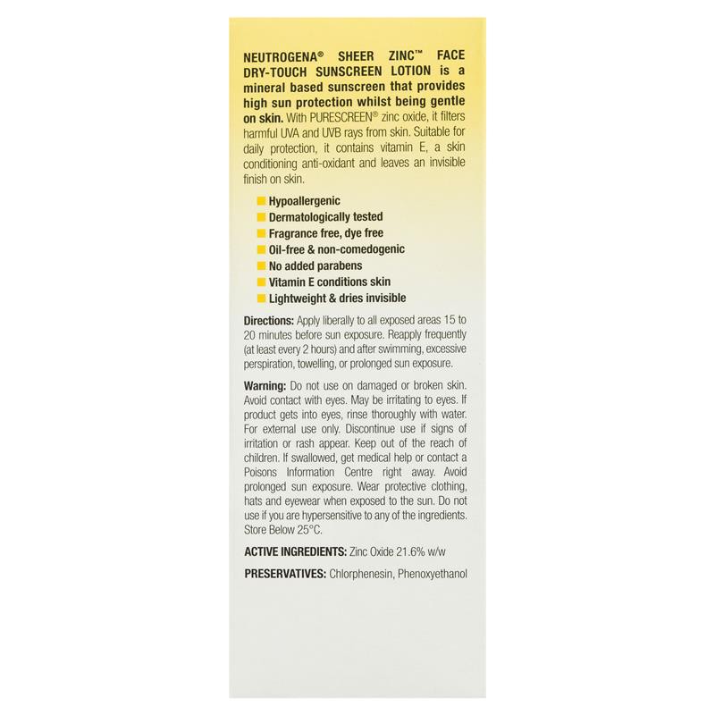 Kem Chống Nắng Neutrogena Sheer Zinc Face Dry-Touch Sunscreen Broad Spectrum SPF 50 (59mL)