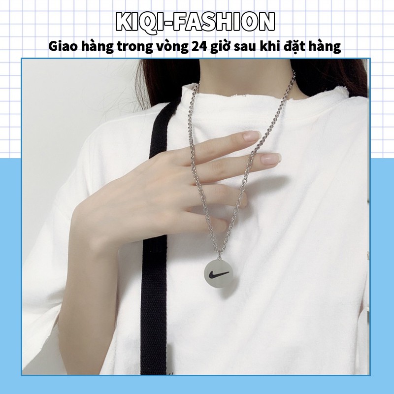 Dây chuyền mặt tròn khắc logo Nike bằng thép không gỉ kiểu dáng giản đơn sành điệu