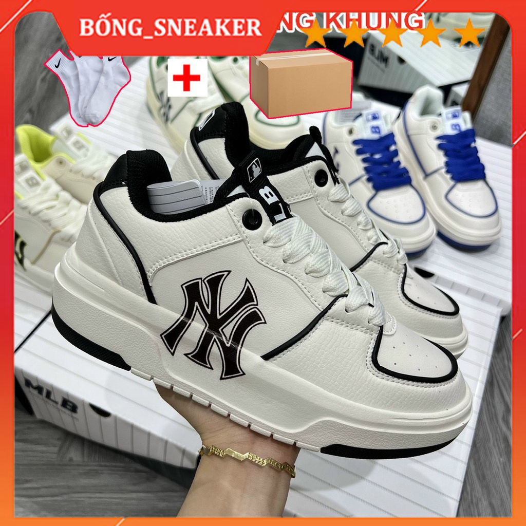 Giày mlb, thể thao nam nữ   cao cấp, giày mlb_ny liner kẻ đen full box bill hót { QUÀ TẶNG TẤT }