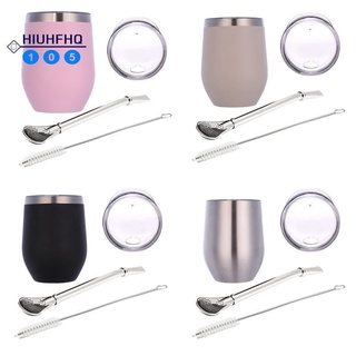 Bộ cốc uống trà Yerba Mate bằng thép không gỉ hai lớp có nắp và muỗng kèm ống hút nhiều màu tùy chọn