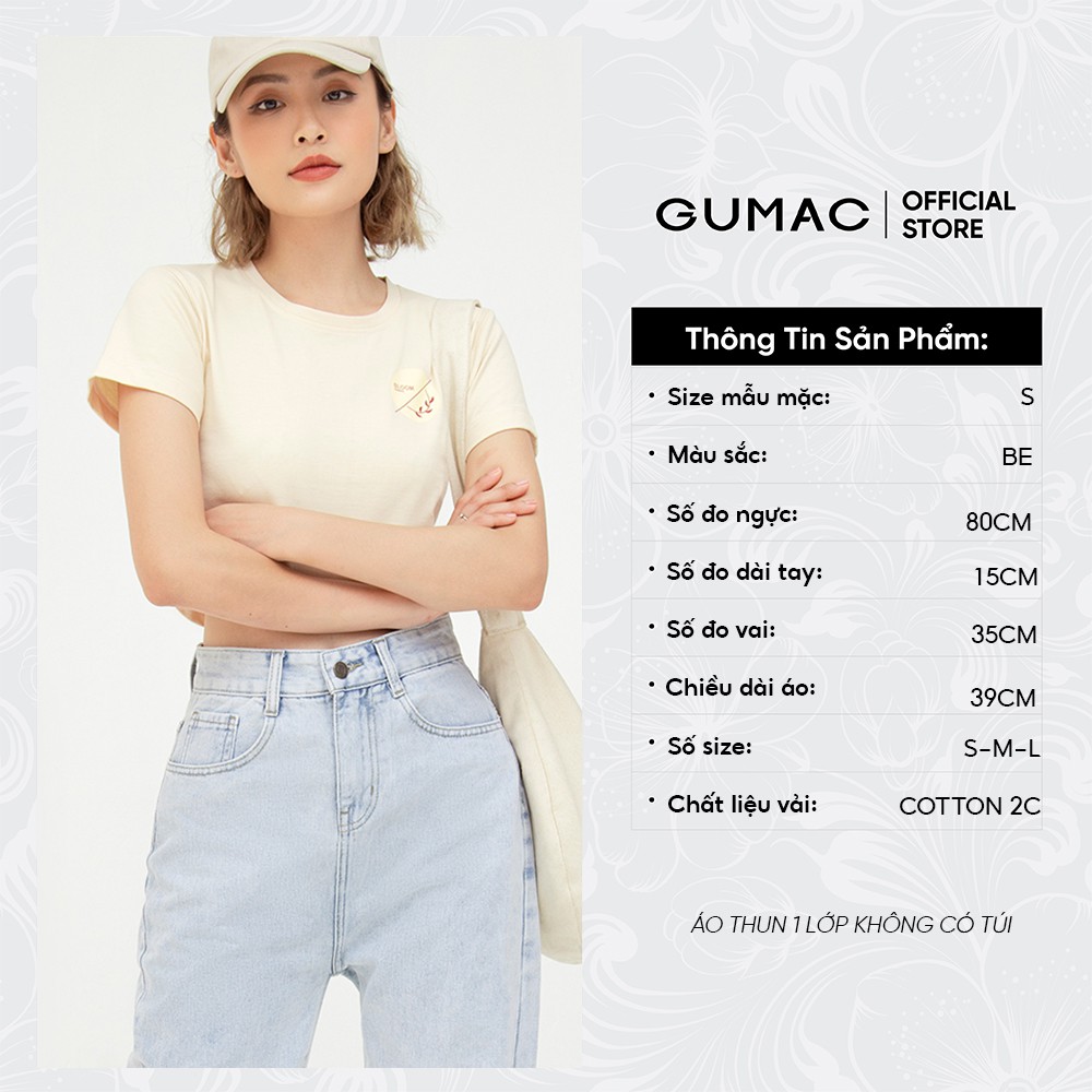 [Mã WABRGM11 giảm 10% đơn 250K] Áo croptop nữ in Bloom GUMAC màu be ôm body ATB547 | BigBuy360 - bigbuy360.vn