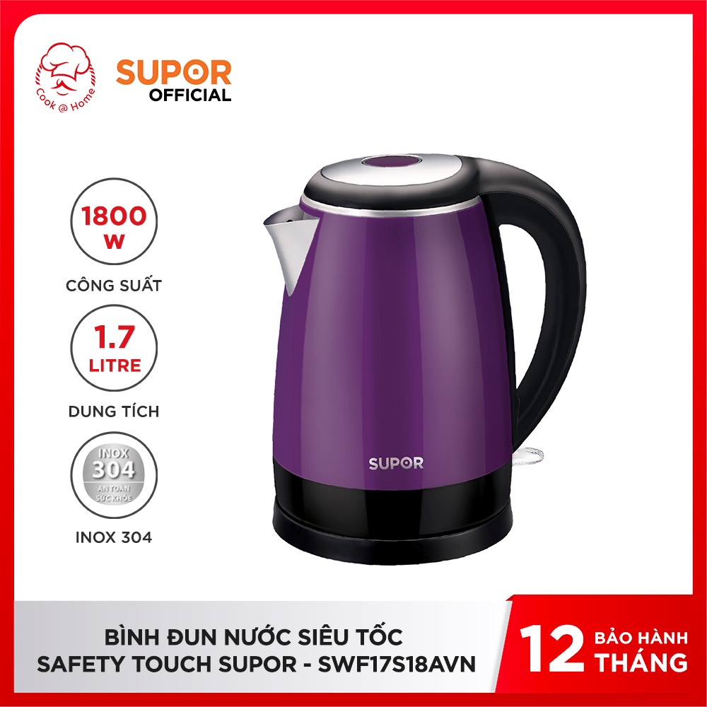 Ấm Đun Nước Siêu Tốc Safety Touch Supor SWF17S18AVN - 1.7L, 1800W