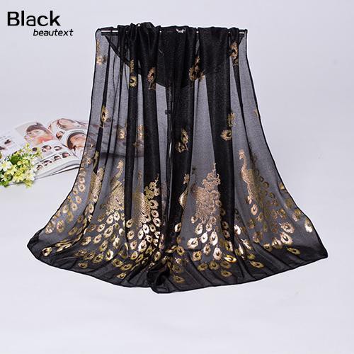 Khăn voan choàng cổ họa tiết hình chim công thời trang