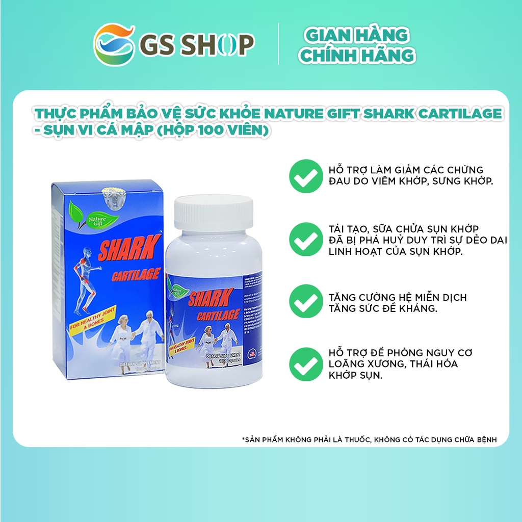 Thực phẩm bảo vệ sức khỏe Nature Gift Shark Cartilage - Sụn vi cá mập (Hộp 100 viên)