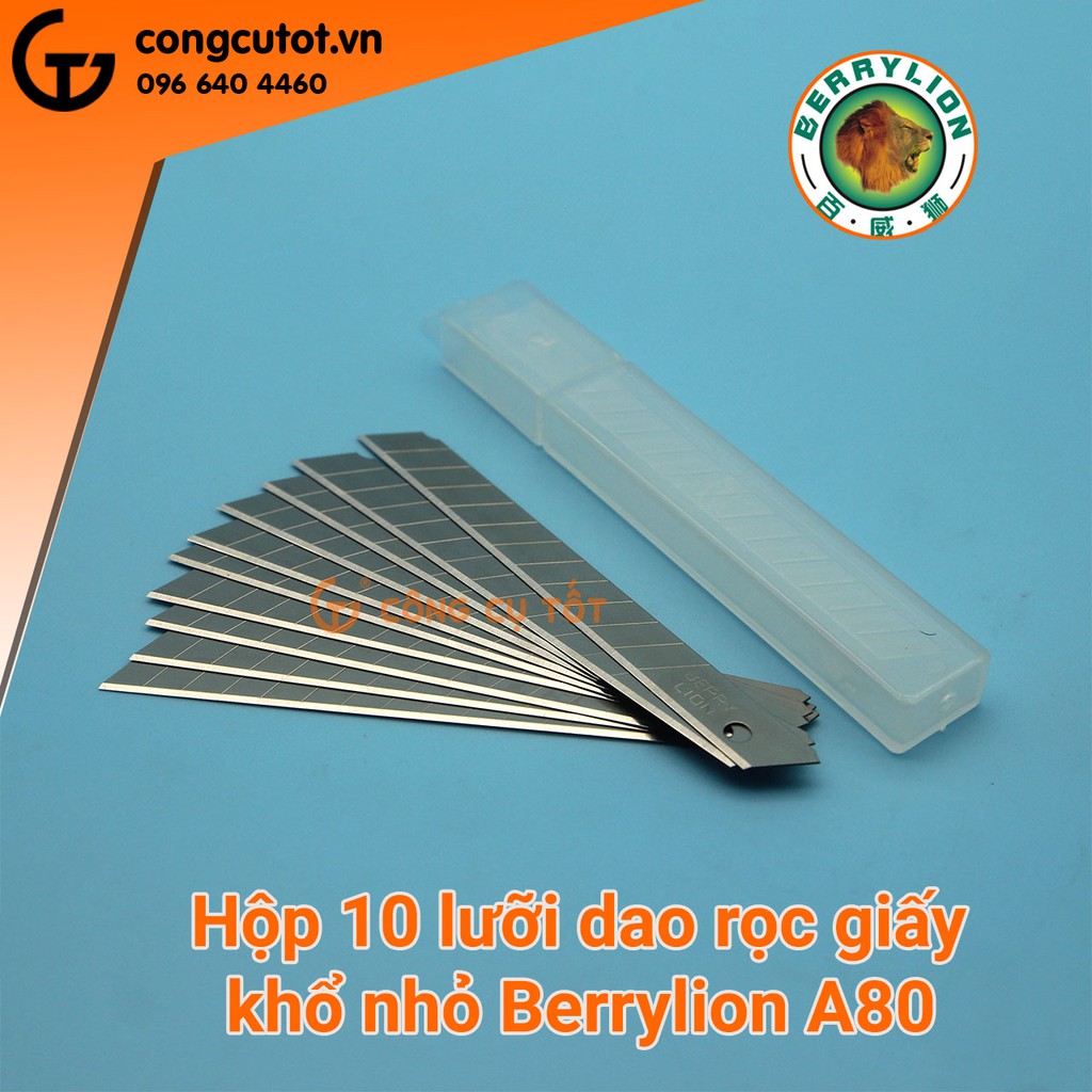 Hộp 10 lưỡi dao rọc giấy khổ nhỏ Berrylion A80