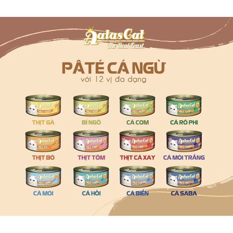 [Mã 155FMCGSALE giảm 7% - tối đa 100K đơn 500K] Pate AATAS CAT dành cho mèo lon 80gr