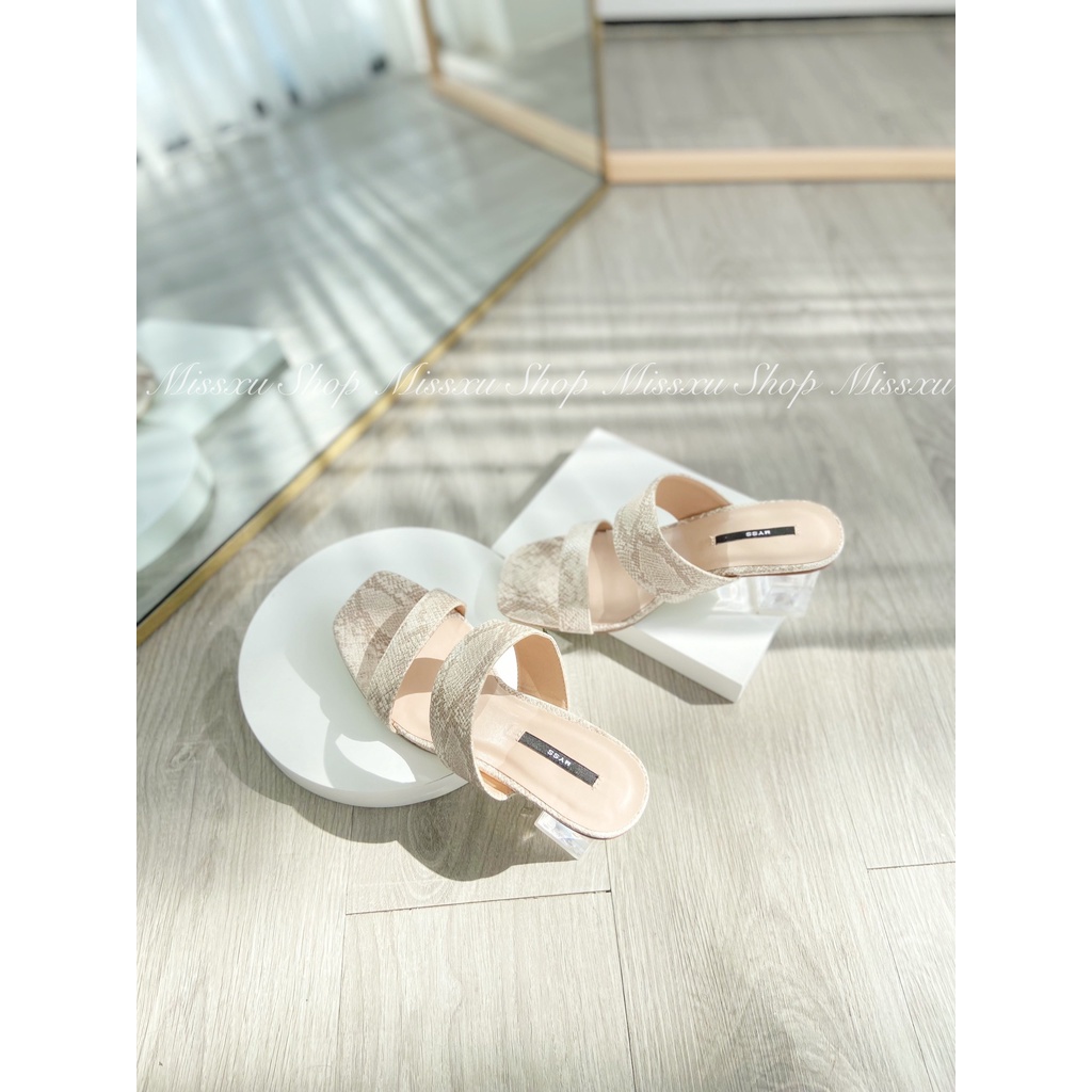 Giày guốc nữ 2 quai bản lớn da rắn gót tứ giác trong 6cm thời trang MYSS - SU119