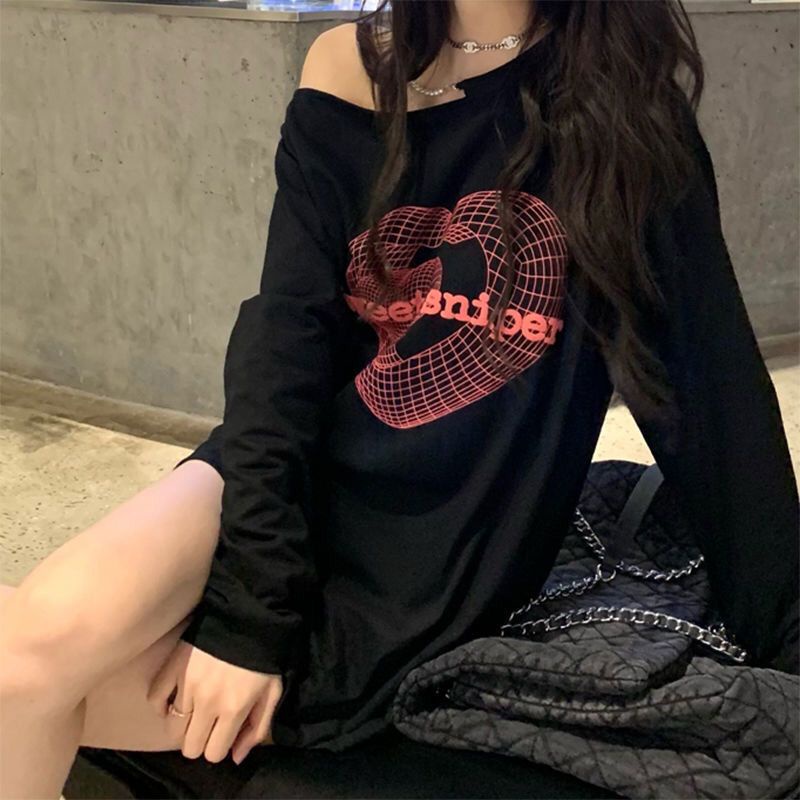 ÁO LỆCH VAI DÀI TAY MIX DÂY TRÂN CHÂU IN HÌNH HOẠ TIẾT