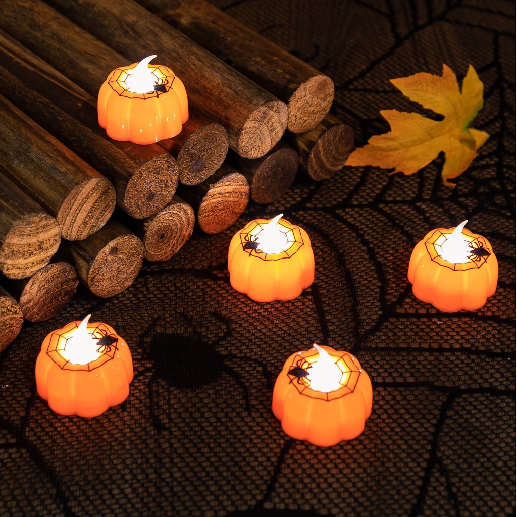 Đèn dạng nến hình bí ngô trang trí cho ngôi nhà ngoài trời bữa tiệc halloween