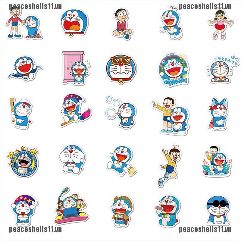 DORAEMON Bộ 50 Hình Dán Doraemon Xinh Xắn Trang Trí Xe Hơi / Xe Máy / Laptop