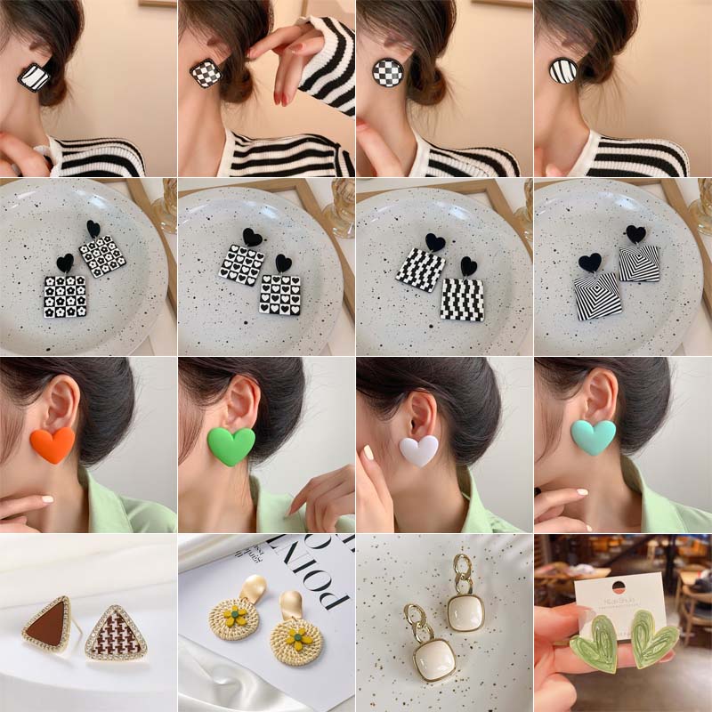 【50 Phong Cách】 Bông Tai Kẻ Ô Trắng Đen Thanh Lịch Kiểu Pháp Dành Cho Nữ