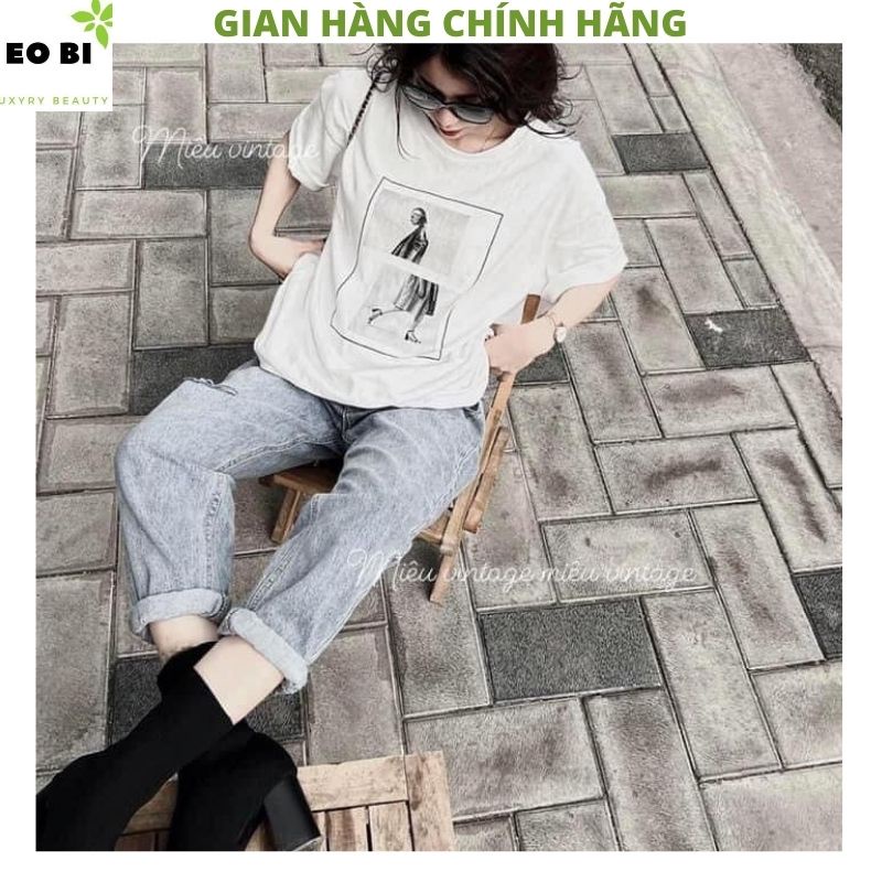 Áo thun cộc tay nữ dáng rộng form to unisex -hình cô gái chất cottong mềm mịn mát mùa hè ulzzang -EOBI