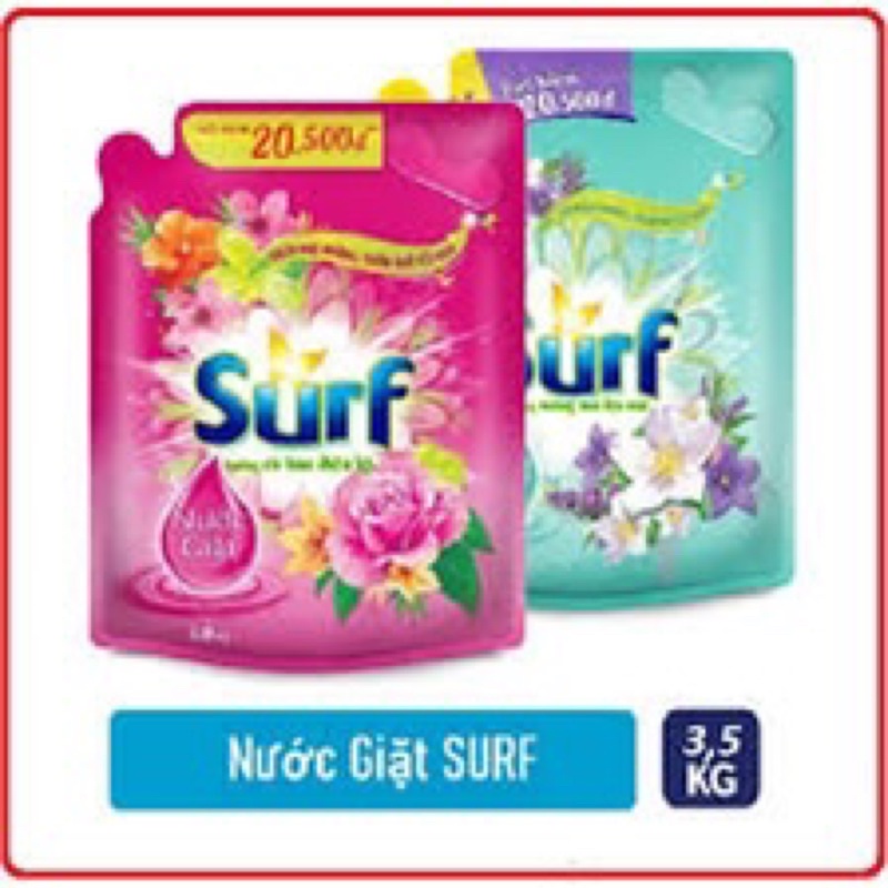 Nước giặt SURF 3in1 hương hoa nhiệt đới,Hương Sương Mai Dịu Mát Túi 3,5kg
