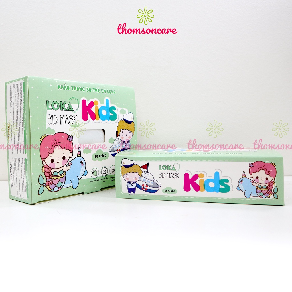 Khẩu trang cho bé kháng khuẩn, ngăn bụi mịn 3D Kid Mask Loka hoạ tiết dùng được cho trẻ trên 3 tuổi - Hộp 50 chiếc