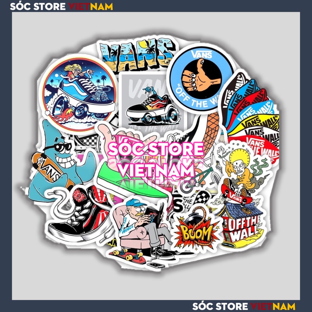 Sticker chủ đề Vans Sóc Store chống nước custom, dán trang trí mũ bảo hiểm nửa đầu, nón bảo hiểm 3 phần 4