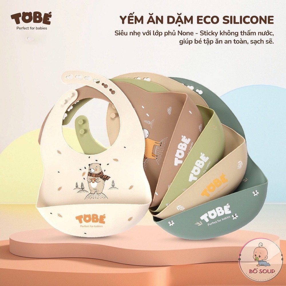 Yếm ăn dặm cho bé Eco Silicone Tobé có máng hứng ngang chống thấm