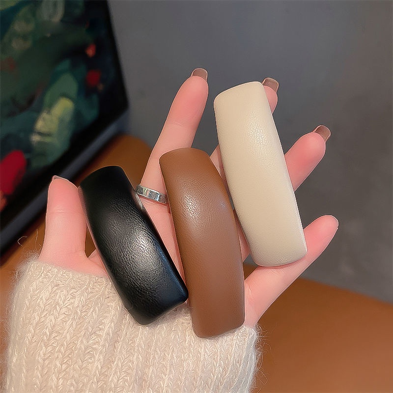 Kẹp Tóc Bằng Da Màu Trà Sữa Phong Cách Hàn Quốc