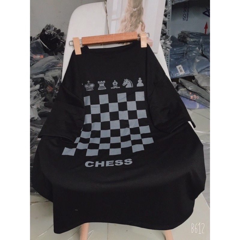 Áo phông unisex CHESS hoạ tiết bàn cờ form thụng tay lỡ cá tính Nhungkudo