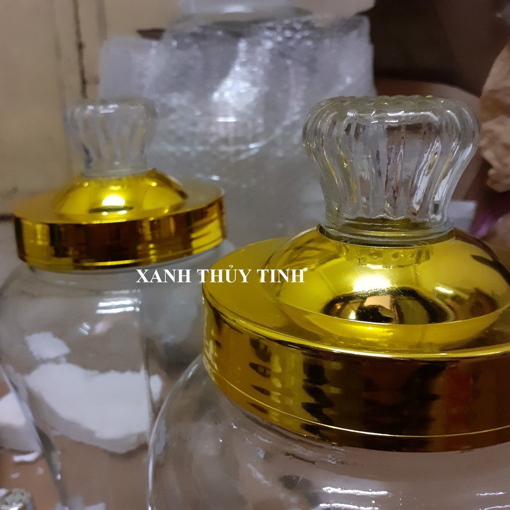 Bình thủy tinh ngâm sâm, nắp vàng cao cấp - 4 Lít