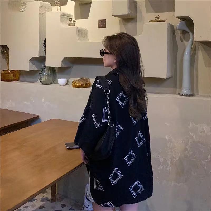 SUXI Áo sơ mi tay ngắn màu đen cổ điển chống nắng thời trang mùa hè dành cho bạn nữ