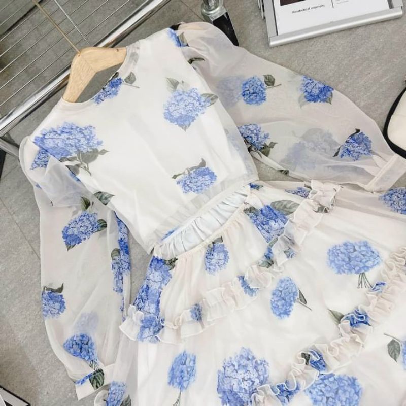 Đầm hoa cẩm tú cầu xanh
