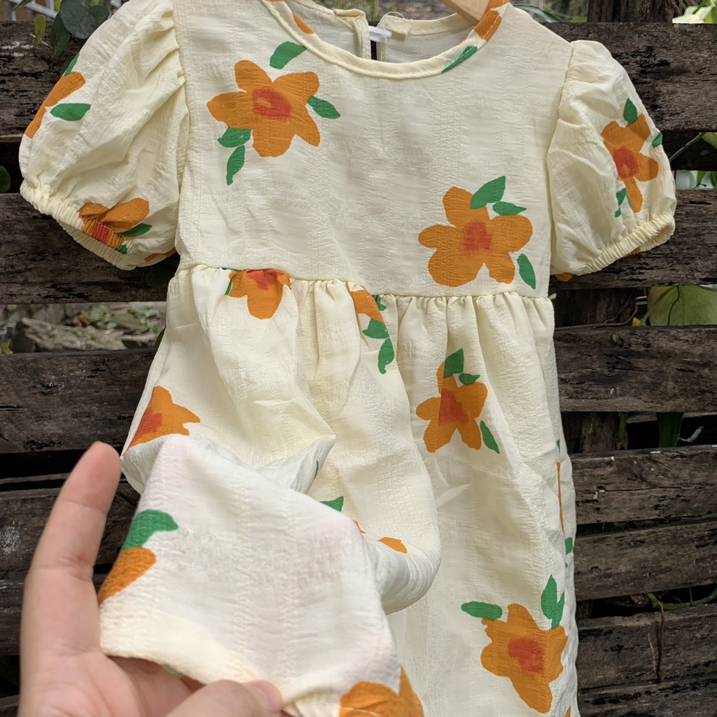 Váy cho bé gái, Đầm hoa nhí 8-24kg cho bé chất đũi xốp mềm dáng xòe bay bồng đáng yêu