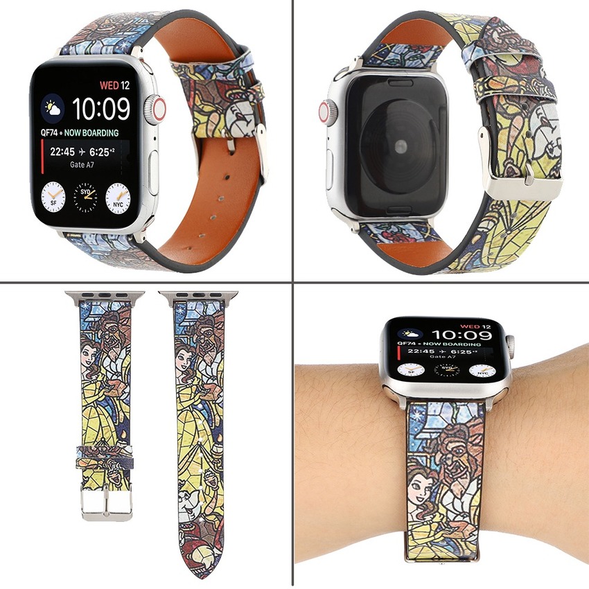 Dây Đồng Hồ Bằng Da Họa Tiết Hoạt Hình Dễ Thương Cho Apple Watch 42mm 38mm 40mm 44mm For Iwatch Series 6 Se 5 4 3 2 1