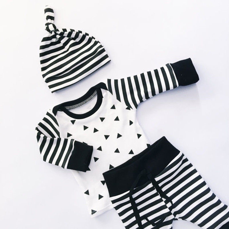 NEB-3PCS Set Newborn Kids Baby Boys Girls Outfits Clothes T-shirt +Pants Legging+Hat