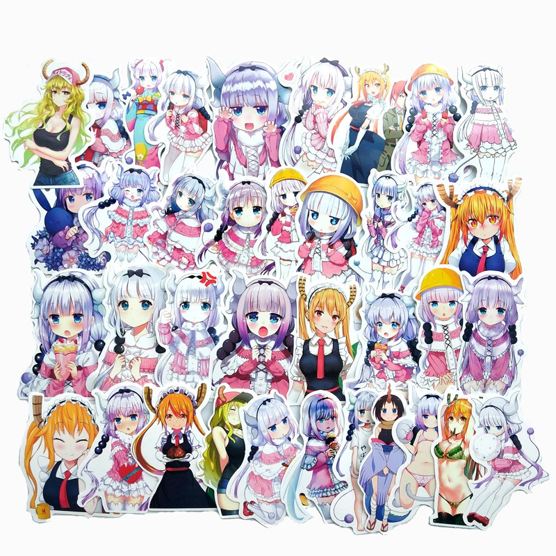 Miếng dán Sticker Anime Manga Kobayashi-san Chi no Maid Dragon trọn bộ 37 hình - In rõ ràng sắc nét khó tróc